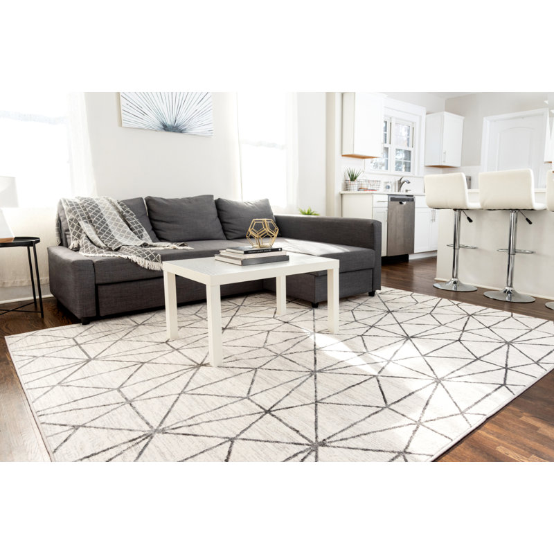 Tapis géométrique ivoire / gris Nuangola, Rectangle 9 pi x 12 pi 2 po