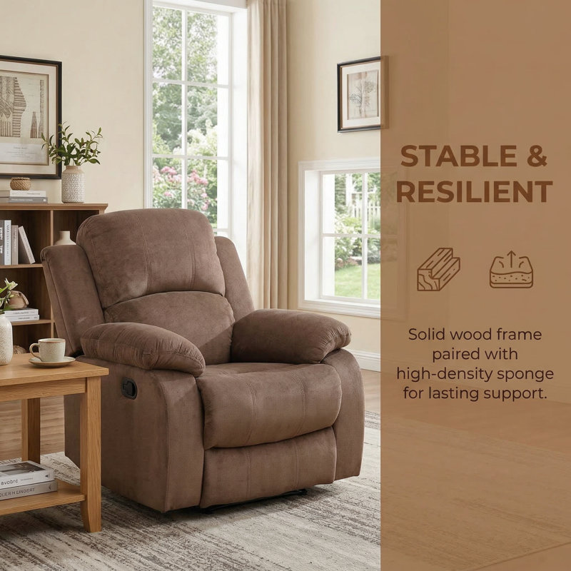Fauteuil inclinable brun à fonction manuelle | Tissu durable | 110 à 115 ° inclinable | Cadre en bois massif, Brun