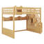 Grand lit mezzanine en bois avec escalier et garde-robe, lit superposé multifonctionnel avec tablettes de rangement et espace sous le lit-1664783983