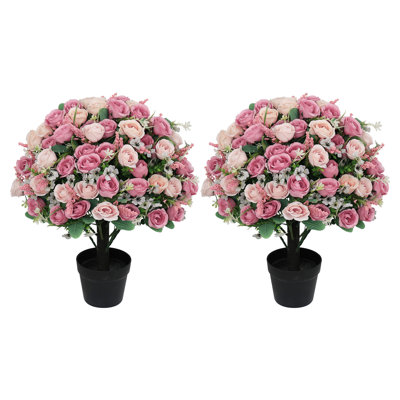 Arbre à roses 24 po avec topiaires artificiels, buissons artificiels avec fleurs pour la décoration intérieure et extérieure printemps été automne, plantes en pot artificielles en soie pour porche, entrée, patio, jardin, salon