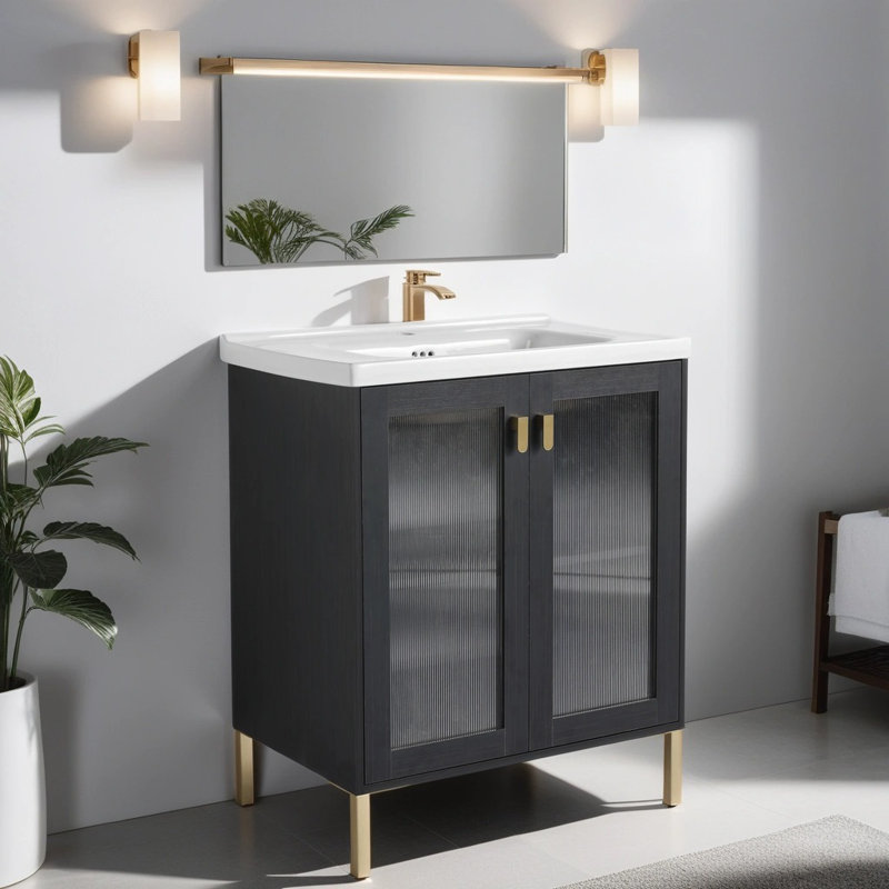 Meuble-lavabo simple 28,09 po avec plateau en céramique Xaden