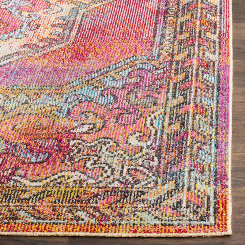 Tapis à motif oriental orange / bleu clair Jara, Carré 9 pi