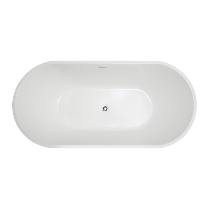 Chand Series 59 in. x 30 in. Flat Bottom Acrylic Freestanding Soaking Bathtub with Center Drain in Glossy White