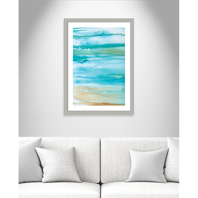 Coastal Abstract II - peinture encadrée, Encadrement argent brossé, H 37 po x l 27 po x P 1,25 po