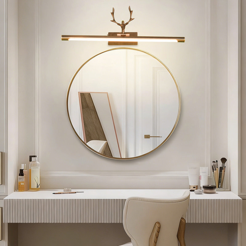 Luminaire de meuble-lavabo tête de cerf en cuivre, métal et acrylique avec DEL 3 couleurs