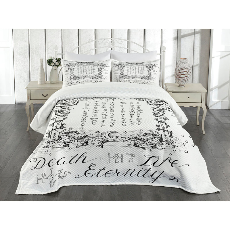 Ambesonne White Bedspread Gothic Medieval, King Bedspread + 2 Standard Shams