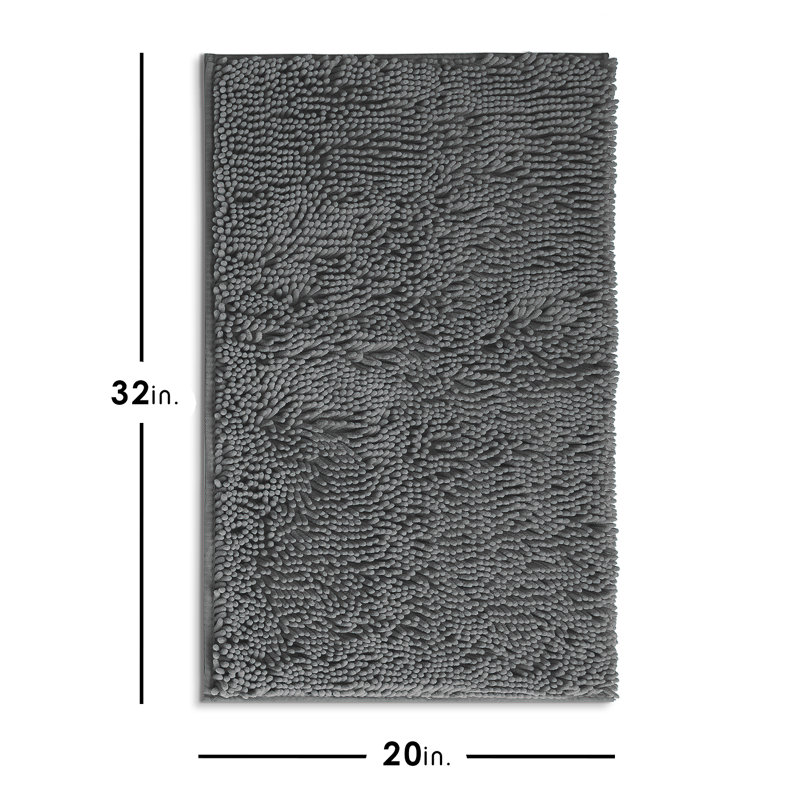 Kalyce Ultra Absorbent Non-Slip Chenille Bath Rug, 20"W x 32"L, Gray