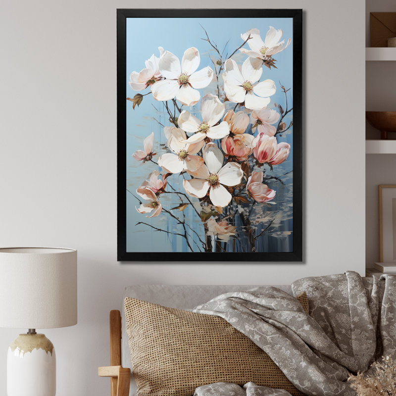 Impression sur toile de cornouiller blanc II, Cadre photo noir, H 32 po x l 24 po x P 1 po