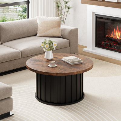 Table basse ronde de 81 cm (32 pouces) de style moderne du milieu du siècle, avec dessus en MDF et base en métal, idéale pour les petits espaces (salon, appartement, etc.).