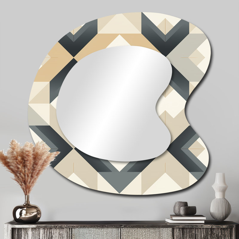 Minimalist Symmetry Boho Pattern - Irregular Geometric Assymetrical Modern Unique Wall Mirror, 33" x 33"