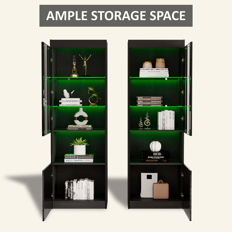 Brayden Studio® Hunziker 71'' H x 23.6'' W Modern Wood High Gloss LED  Standard Bookcase Storage Cabinet & Reviews