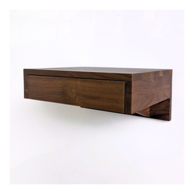 Solid Walnut Hardwood Floating Nightstand With Drawer | Bedside Table Floating Shelf For Bedroom