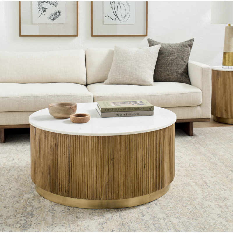 Rylee Modern Coffee Table, White Top/Brown Base