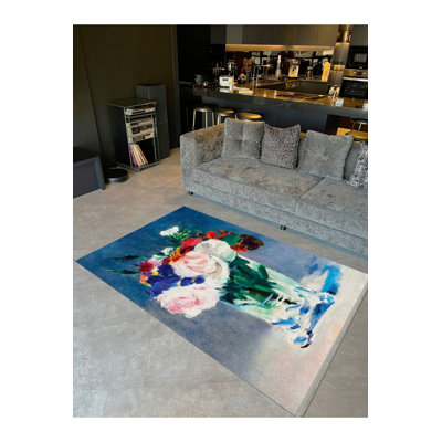 Tapis décoratif moderne à motif de fleurs pastel dans un vase
