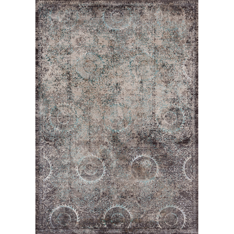 Tapis brun / taupe à motif géométrique Rummond, Rectangle 1 pi 7 po x 3 pi
