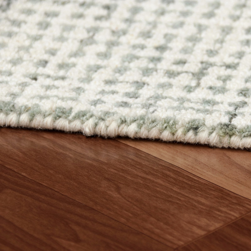 Abstract Contemporary Grid Handmade Wool Blend Area Rug, Rectangle 10' x 14', Dark Green/Ivory