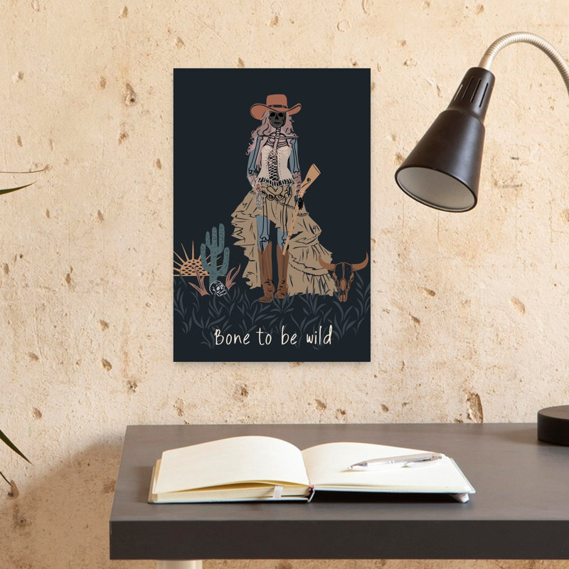 Desert Skeleton Cowgirl Gothic Rustic Vintage Cactus Plant Landscape Sunset Wall Art Print 1 Piece Wrapped Canvas Wall Art