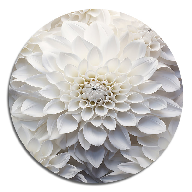 Art mural rond en métal Minimalisme blanc Dahlia, H 36 po x l 36 po