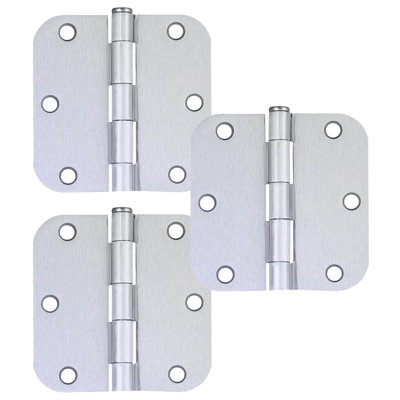 Charnière de porte à roulement simple en acier brossé chromé avec goupille amovible, 3 1/2 po x 3 1/2 po, rayon 5/8 po, paquet de 3