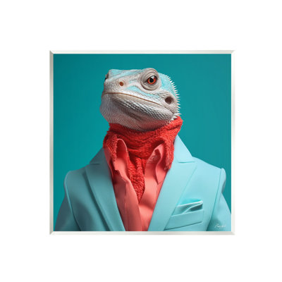 Az-136 - Portrait d'un iguane tendance encadré sur bois