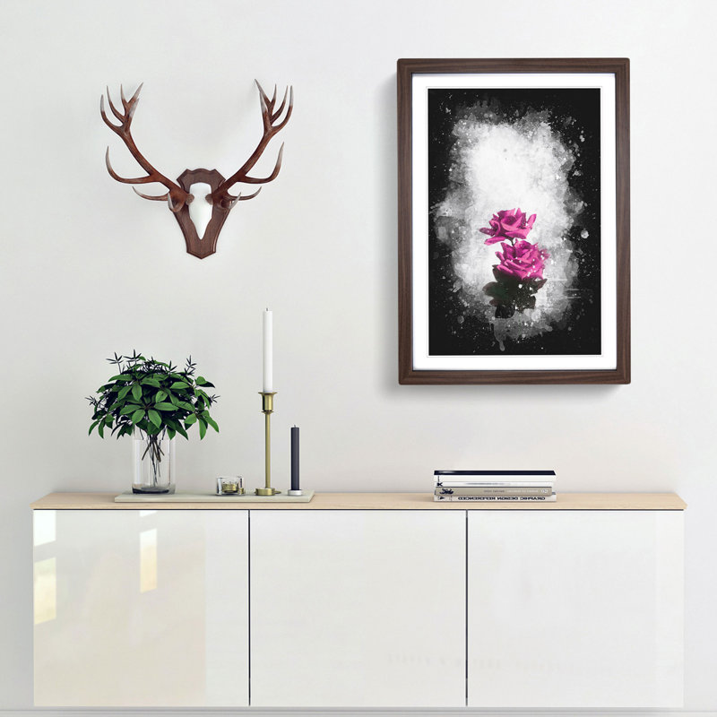 Two Pink Roses - Framed Print, 87cm H x 62cm W x 2cm D, Walnut Framed