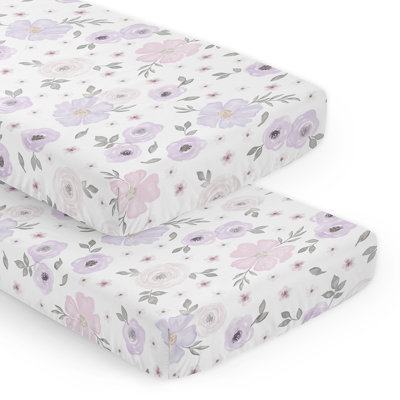 Watercolor Floral Lavender and Grey Fitted Crib Sheet by Sweet Jojo Designs -  2P-CS-WatercolorFloral-LV-GY-PRT