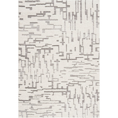 Kierre Contemporary Abstract Ivory Indoor Shag Area Rug