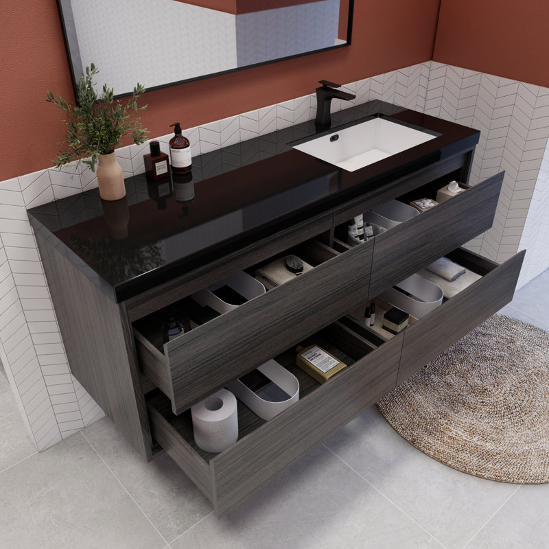 Ensemble de meuble-lavabo simple 60 po Vickye, Chêne gris