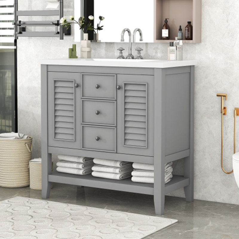 35.98'' Single Bathroom Vanity Base Only, Gray