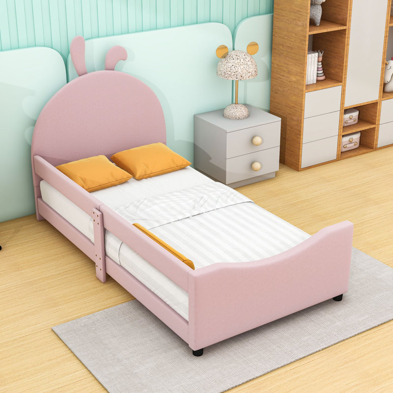 Twin Upholstered Platform Bed with Headboard, Pink