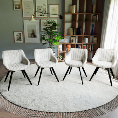 A Set Of 4 Dining Chairs, Medieval Modern Kitchen Dining Chair, PU Decorative Chairs With Black Metal Legs, Suitable For Home&Kitchen (White)