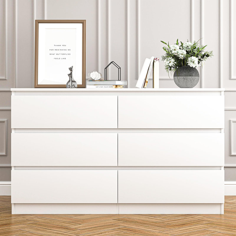 Commode double 6 tiroirs Modern, Blanc / Blanc