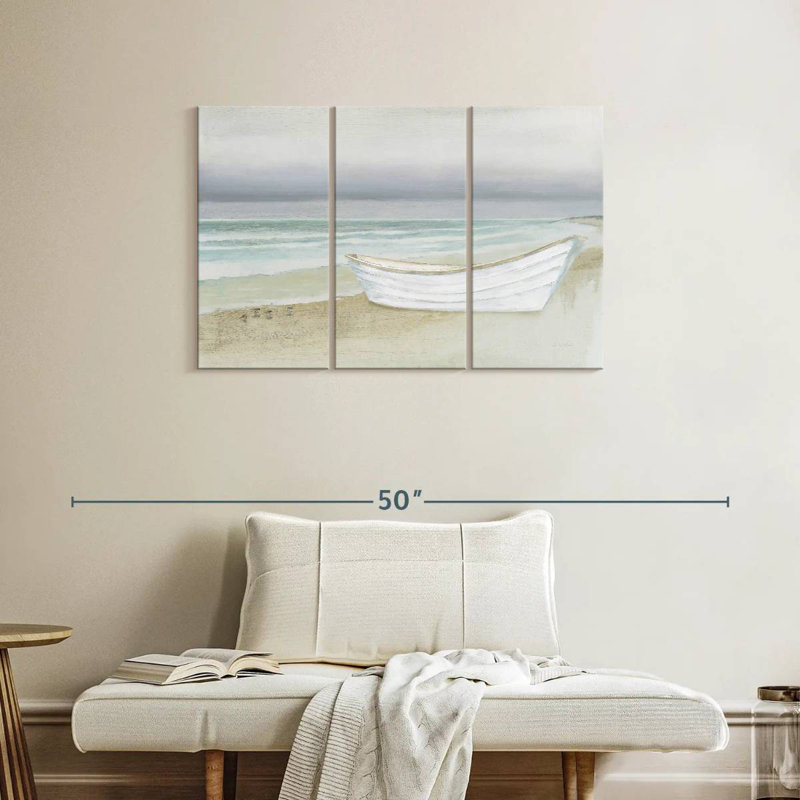 Mehar serein bord de mer avec bateau, H 24 po x l 38 po