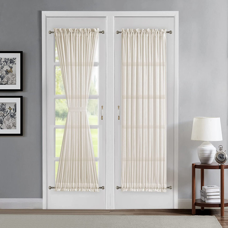 30 x 72 pouces 2 rideaux transparents de porte française avec 2 attaches , L 30 po x L 72 po, Blanc