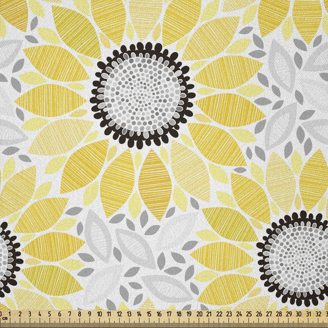 Yellow Fabric By The Yard, Colorful Illustration Of Sun Flower With Motifs And Patterns Summer Nature Artprint, Microfiber Fabric For Arts And Crafts Textiles & Decor, 3 Yards, Yellow Grey East Urban Home 