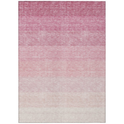 9' X 12' Pink And Ivory Ombre Washable Indoor Outdoor Area Rug