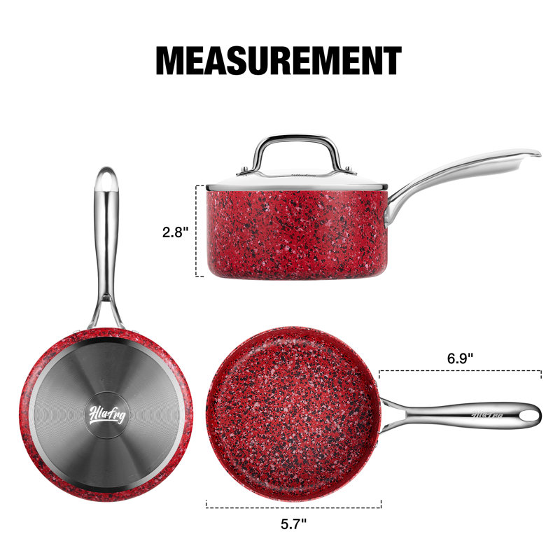 Casserole en granite antiadhésive en aluminium, 1 pinte, Rouge