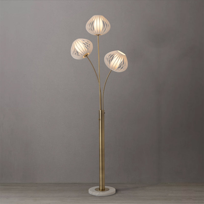 Bloom 3-Light Floor Lamp - Weathered Brass, White Marble Base