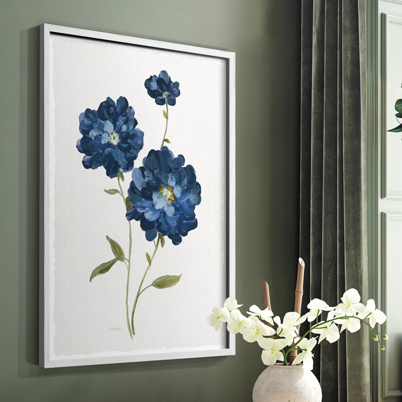 Blue Mums Framed Print - Solid Wood, White, 20" H x 16" W