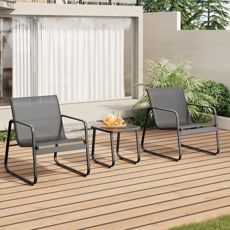 2-Person Wicker Patio Seating Group – Ergonomic Chairs & Glass Coffee Table, Weather Resistant, Black