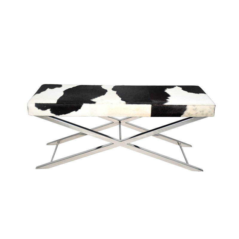 Banc en cuir de vache Najibah, Chrome, Noir / blanc