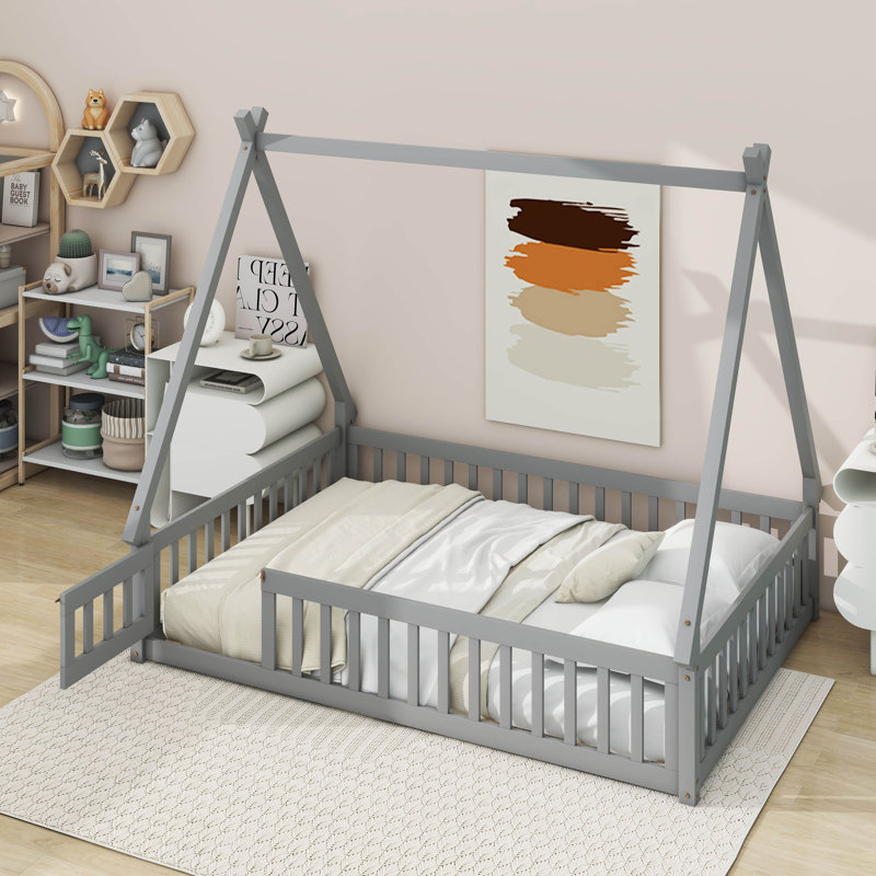 Lit plateforme Aggappora, Gris, Double