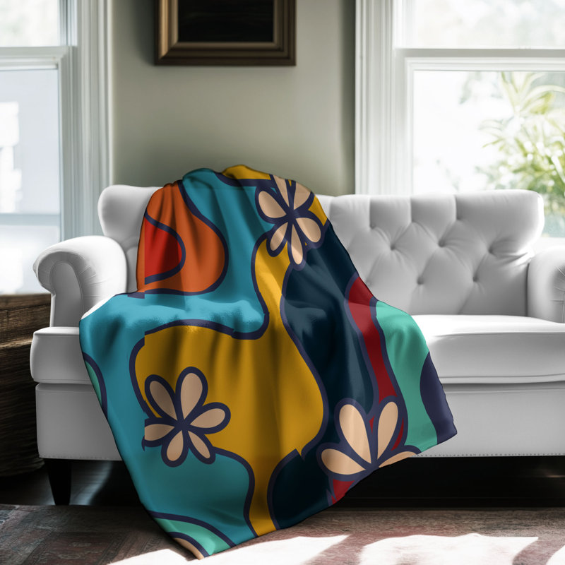 Motif Groovy - 1 pièce Sherpa Premium, Grand lit, Bleu / orange / rose abstrait