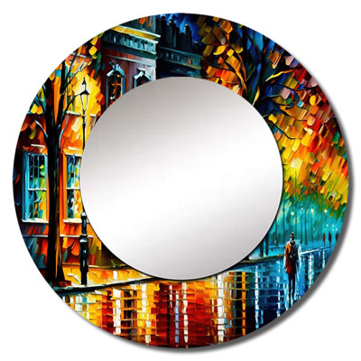 Omeir Colorful Montreal City III - Montreal Large Mirror, Traditional Round Decorative Wall Mirror, Printed Metal Art