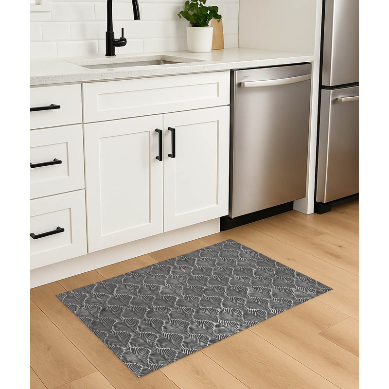 Tapis de cuisine antidérapant Elegant Palms, Rectangle 4pi x 6 pi, Ivoire/gris anthracite