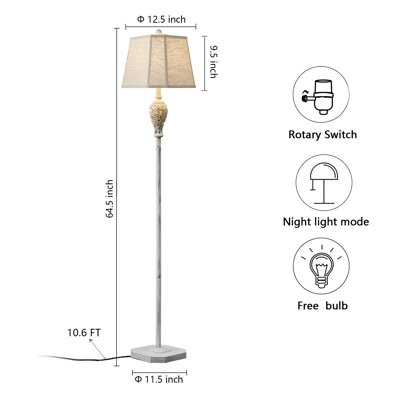 Louann 64.5" Farmhouse Rustic White Resin Floor Lamp With Built-In Night Light