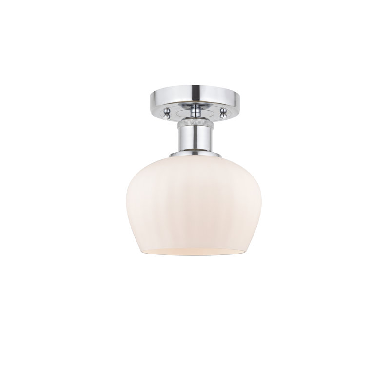 Noille Glass Semi Flush Mount, Matte White, Polished Chrome, 8.25" H x 6.5" W x 6.5" D