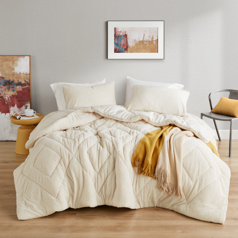 Ensemble d'édredon matelassé 2 pièces Kyla, Ivoire, Édredon pour lit simple + 1 taie décorative stan