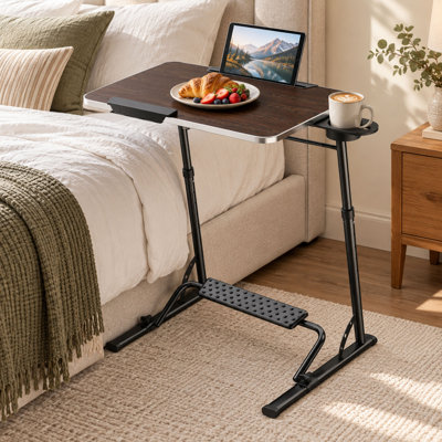 Tablette télé pliante et réglable avec porte-gobelet, emplacement pour tablette et repose-pieds