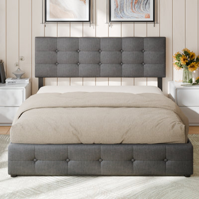 Pholstered Bed Frame with 4 Storage Drawer